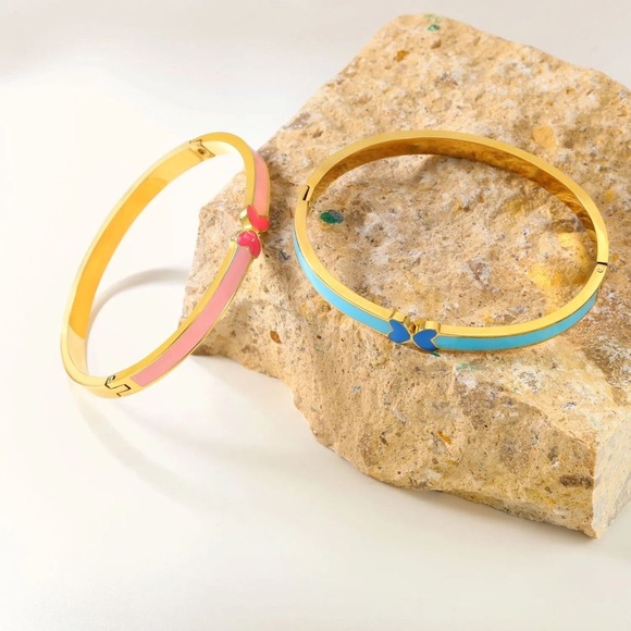 18K Gold Plated stainless steel hinge   Bracelets – Vibrant Pink & Blue Enamel … - Picture 6 of 7